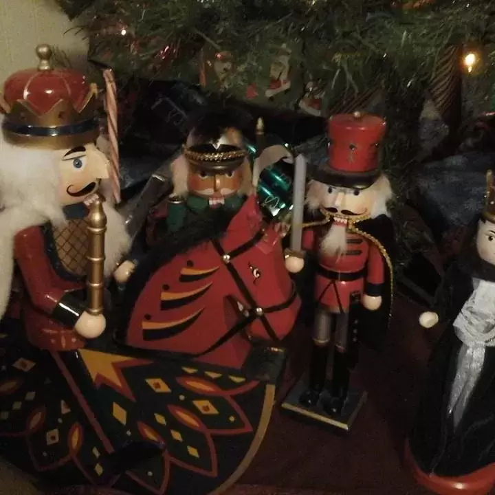 A holiday display of nutcrackers and other figurines