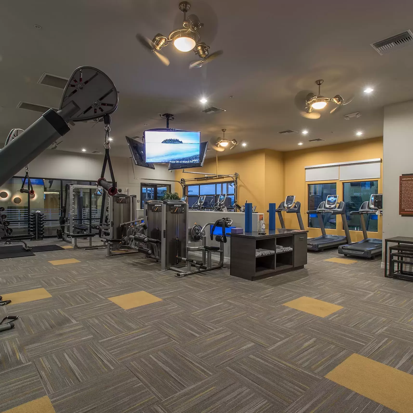 A view of the gym at Liv Northgate, with a variety of exercise machines and weights.