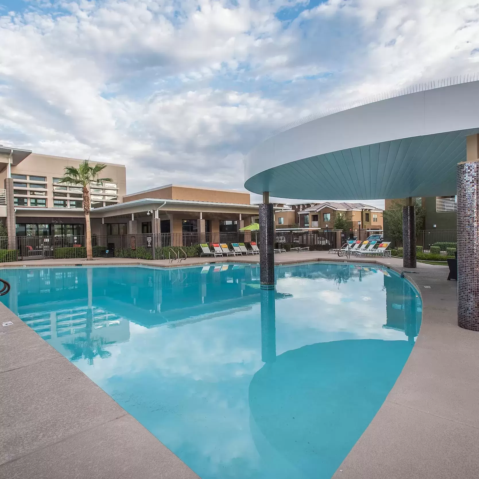 The pool and patio for the Liv Northgate community.